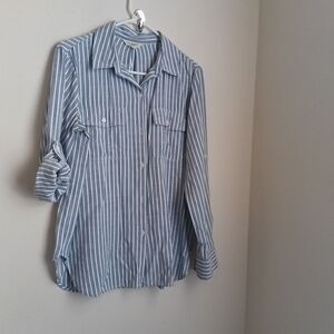 Max Studio London Shirt Women S Blue and White Striped Blouse Button Down Beach